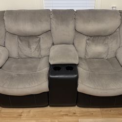 Soft Beige with black leather couches 4 reclining seats