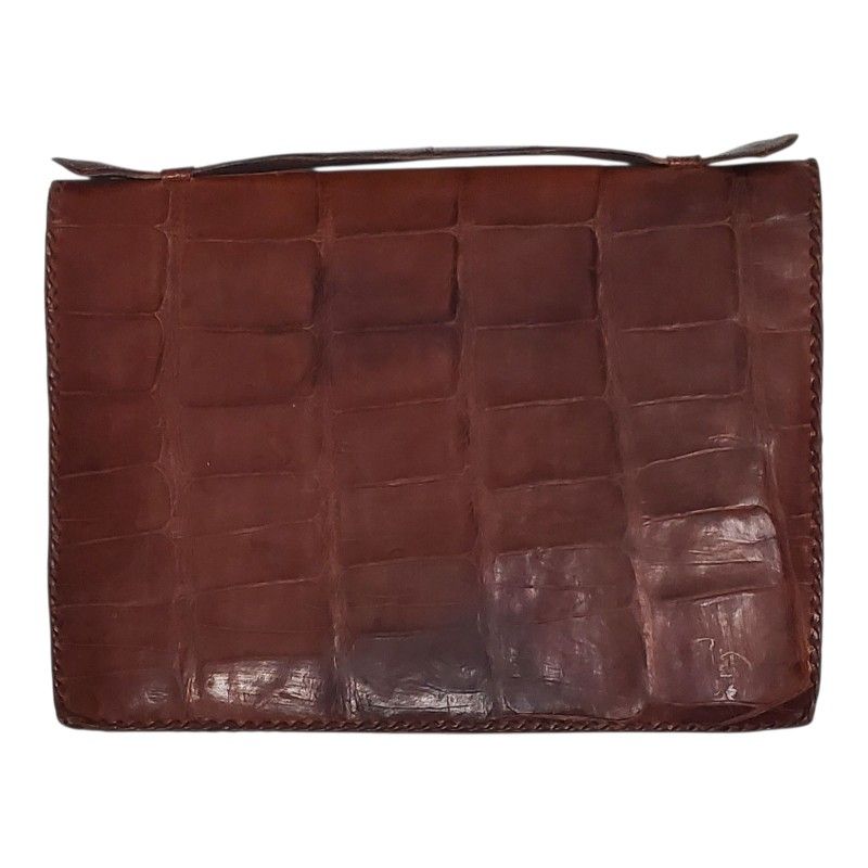 Vintage Genuine Crocodile Leather Clutch β Hand-Laced Document-Style Foldover Purse with Natural Patina