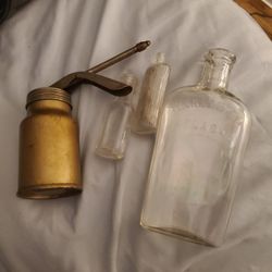 Very Old Antique Bottles And Oil Can