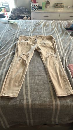 Distressed Cream Ripped Jeans