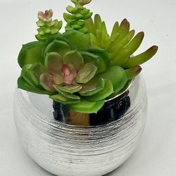 Artificial Plants Cute Colourful Succulents in Silver Planter Fake Colorful 5”