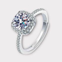 1.0ct Moissanite Square HALO Ring | D Color | Adjustable | GRA Certified