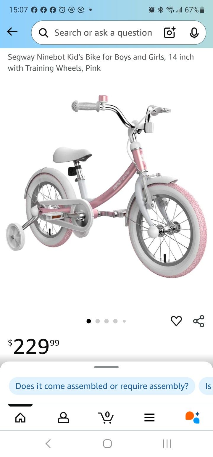 Segway Ninebot Kid’s Bike for Girls, 14 inch with Training Wheels, Pink