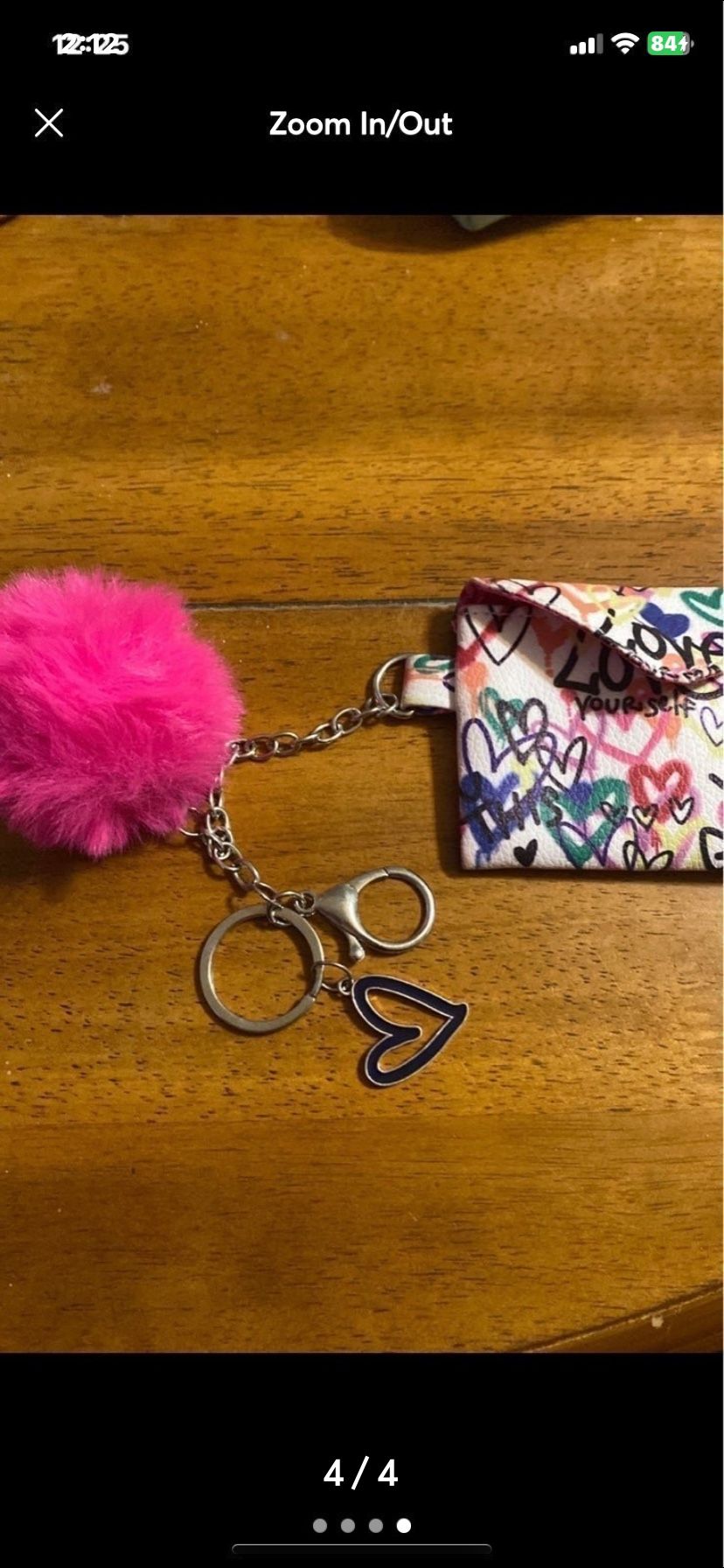Pink Change Purse Keychain With Poof