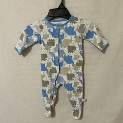 Elephant Pattern Kids Footie Onesie- Blue and Gray