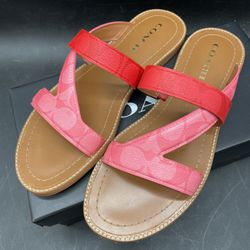 COACH Size 10 Women's Pink Lemonade Coated Cotton SIG C HARLAN Sandal