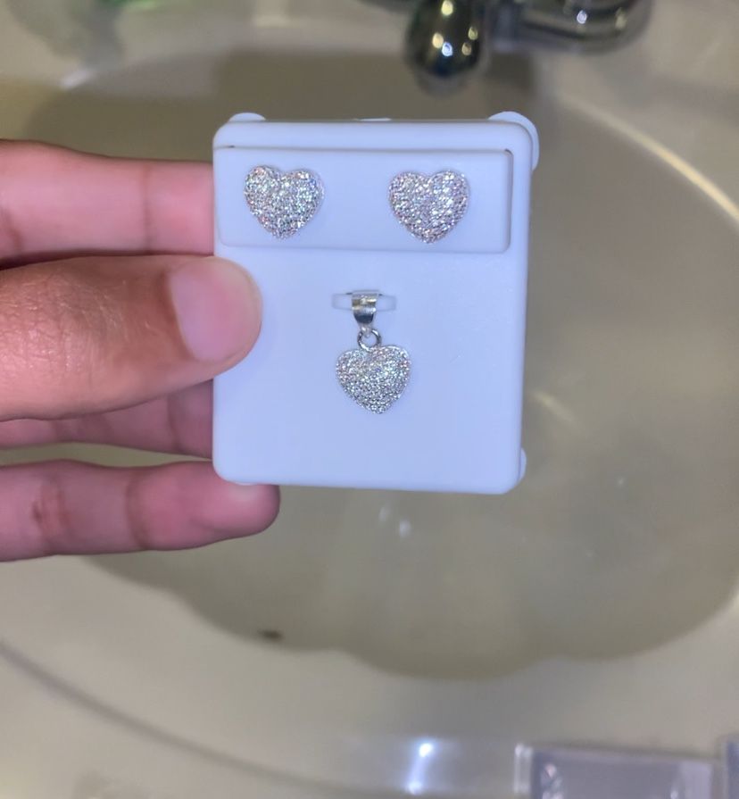 Moissanite Heart Pendant And Earring Combo