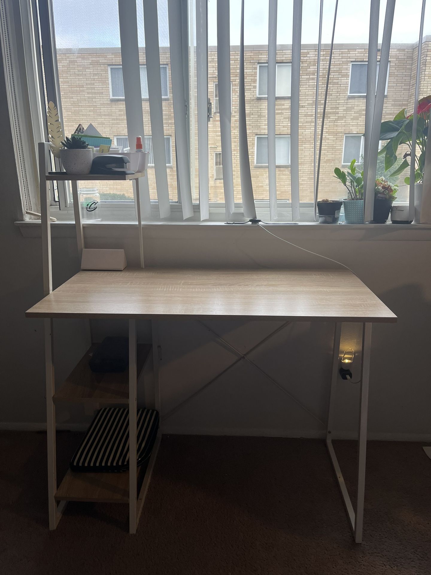 Desk: White And light Brown 