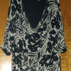 Women's New Directions Layered Cowl Neck X-Large Black/White Blouse
