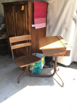 School desk with attached chair