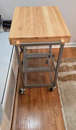 Origami Foldable Wheeled Portable Solid Wood Top Kitchen Island Bar Cart Silver