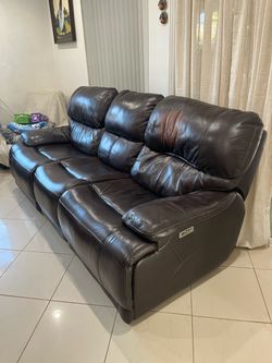 Leather Power reclining sofa with power headrests