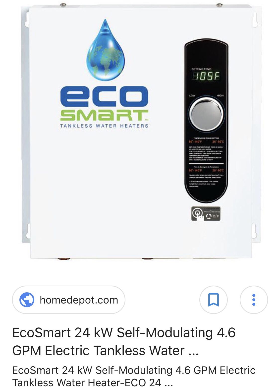 EcoSmart Electric Water Heater Like New!