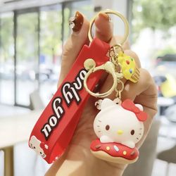 Hello Kitty Keychains  Ball Women Girl Bag Pendant Keyring Gifts Cute Sanrio Kuromi Penguin Dog Cat with Fluffy Rabbit Frog Dimension: about 10 cm Mes