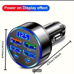 Multi-Port USB Fast Car Charger Adapter - 6 Port Power Plug with LED
