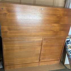 MID CENTURY TEAK TAMBOUR FILE CABINET 