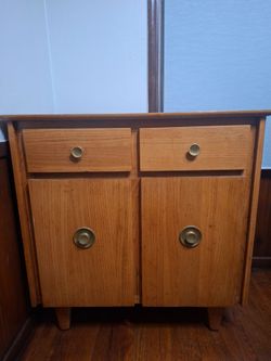 Mid-Century Wood Cabinet with Brass Knobs