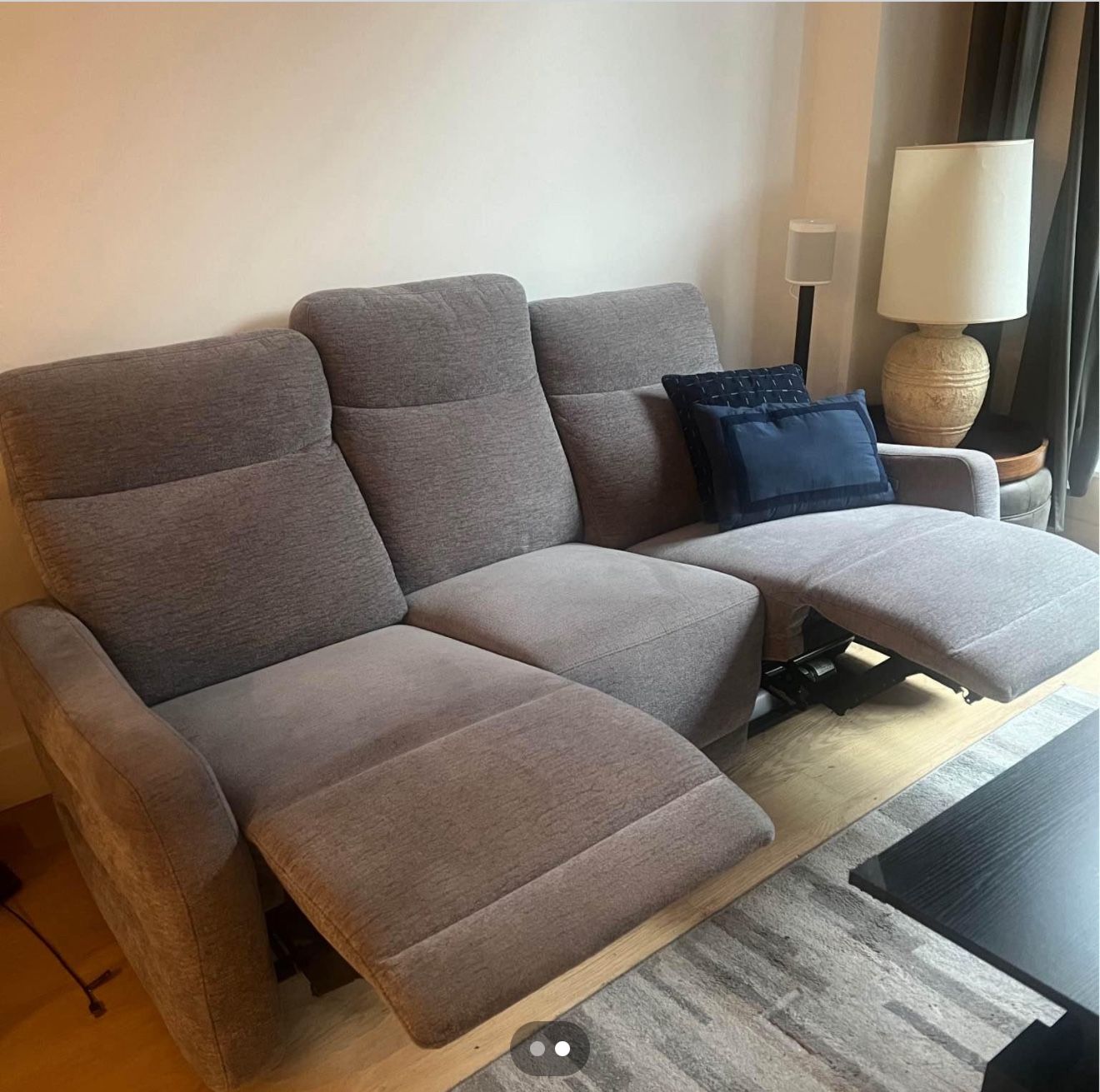 Gray Reclining Couch: Raymour & Flanigan