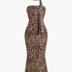 Leopard Dress With Shawl 