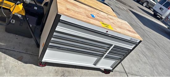 Standard-Duty 52 in. W 10-Drawer Matte White Mobile Workbench Cabinet with Solid Wood Top