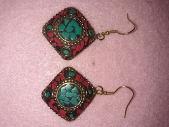 Turquoise and Red Coral earrings