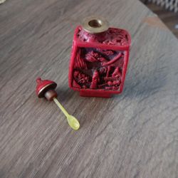 Chinese Antique Cinnabar Red Snuff Bottle 19th Century Qing Signed Mark