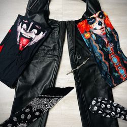 Unisex Motorcycle Chaps Leather Size Small With Accessories Lot