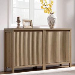 Sideboard Buffet Cabinet with Storage, Fluted Credenza Console Cabinet with Adjustable Shelves, Farm