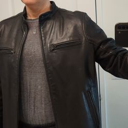 TOMMY HILFIGER GENUINE LEATHER Men Jacket, XL Fitted, washed black color