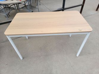 Light Wood Grain Desk with White Metal Legs