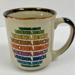 Vintage Virginia Beach 1970s Rainbow Mug Ceramic Tea Coffee Font