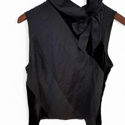 Kenneth Cole Black satin and velvet blouse with tie neck detail, featuring a flowy, boho style size 12