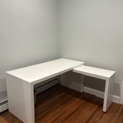 White Modern Desk with Attached Return