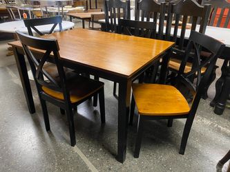 KCEINDARD Solid Wooden Rectangular Brown & Black Dining Set w/ 4 Chairs