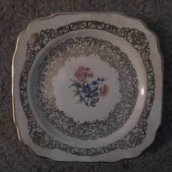 Set Of 6 Vintage Queen Anne Union Made Warranted 22-K Gold Square Dessert Plate