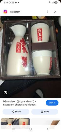 Japanese Sake Set with Carafe and Cups
