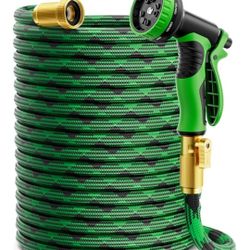 Garden Hose 100 ft, Non-Expandable Water Hose with 10 Function Nozzles