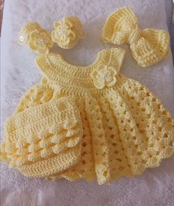 Crochet Baby Girl Yellow Heirloom Dress Set Photo Prop Shipping Available