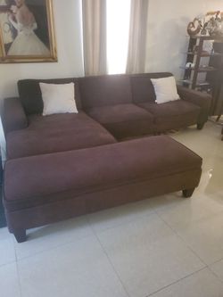 Brown Sofa With Ottoman