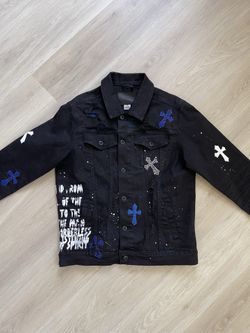 Smoke Rise DNM Smoke Rise Black Distressed Paint Splatter Cross Patch Jacket M Rock Rare Y2K