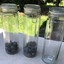 Three 14” Tall  12 Sided Lidded Jars