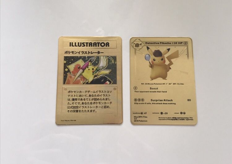 2x Pikachu Gold Metal Pokemon Cards