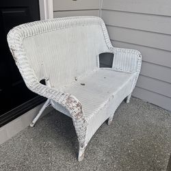White Wicker porch bench