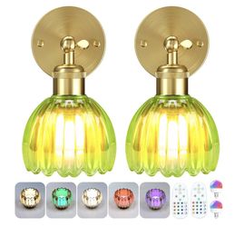 Battery Operated Wall Sconce with Remote Control, Wireless Wall sconces Set of Two with 7000mAh Dimmable Magnetic RGB Bulbs, Rechargeable Wall Light f