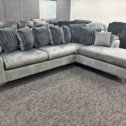 😍🩶 Brand new comfy modern L shape sectional sofa W/ chaise & pillows | Pay after delivery 🚚