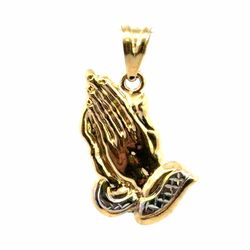 Men’s or Women’s 10k Two Toned White Yellow Gold 1.25” Inch Praying Hands Pendant for Necklace GP3134934
