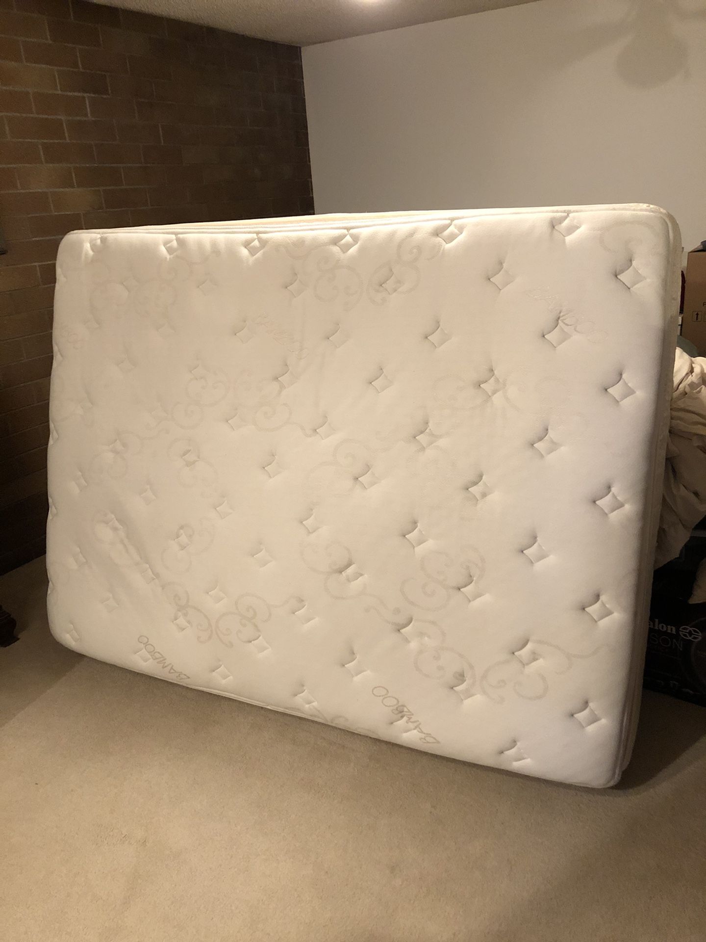 Queen pillow top mattress, box spring, bedframe