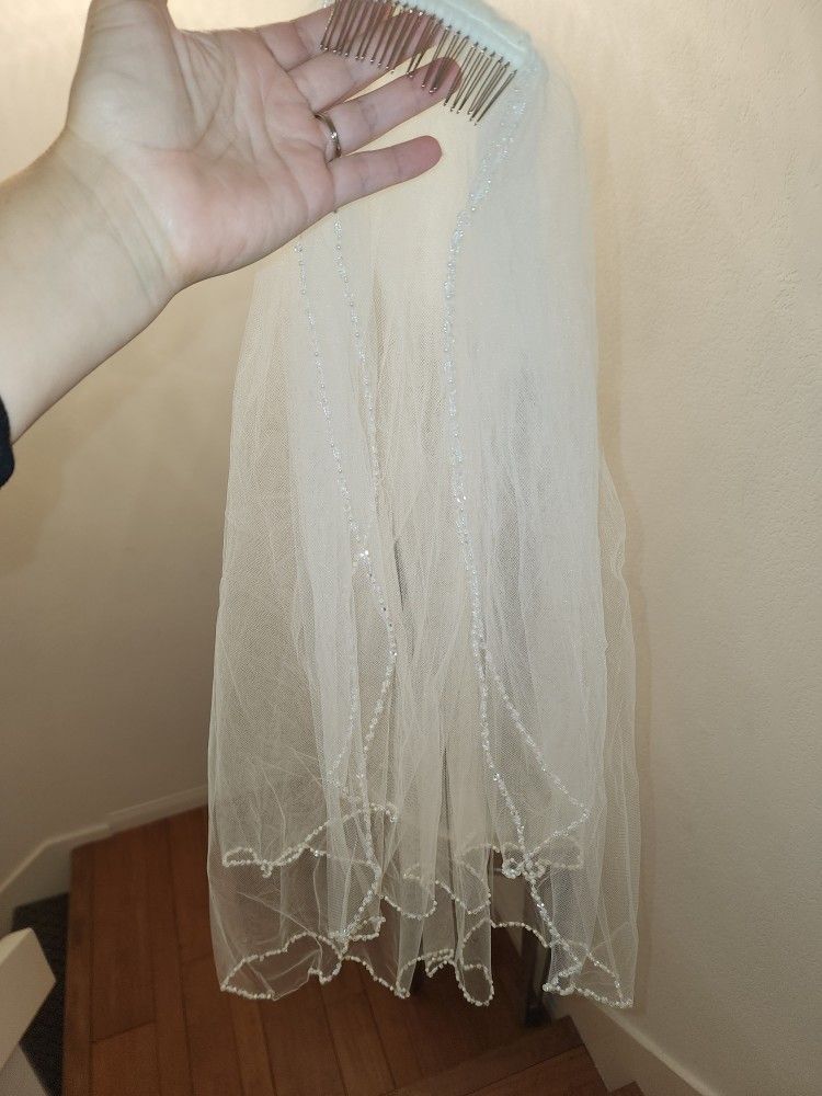 Ivory Beaded Bridal Veil