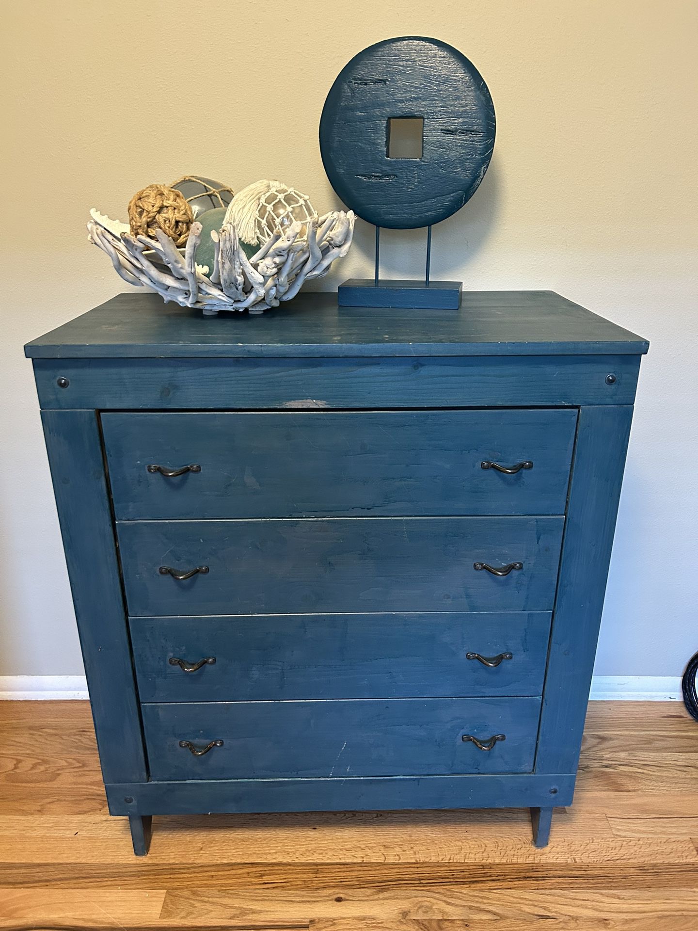  Adorable All-Wood 4-Drawer Dresser in Water-Washed Teal