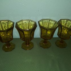 Vintage Amber Gold Goblets Set Of 4